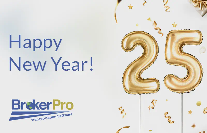 Graphic showing golden mylar balloons in the shape of 25 with golden confetti streaming down.