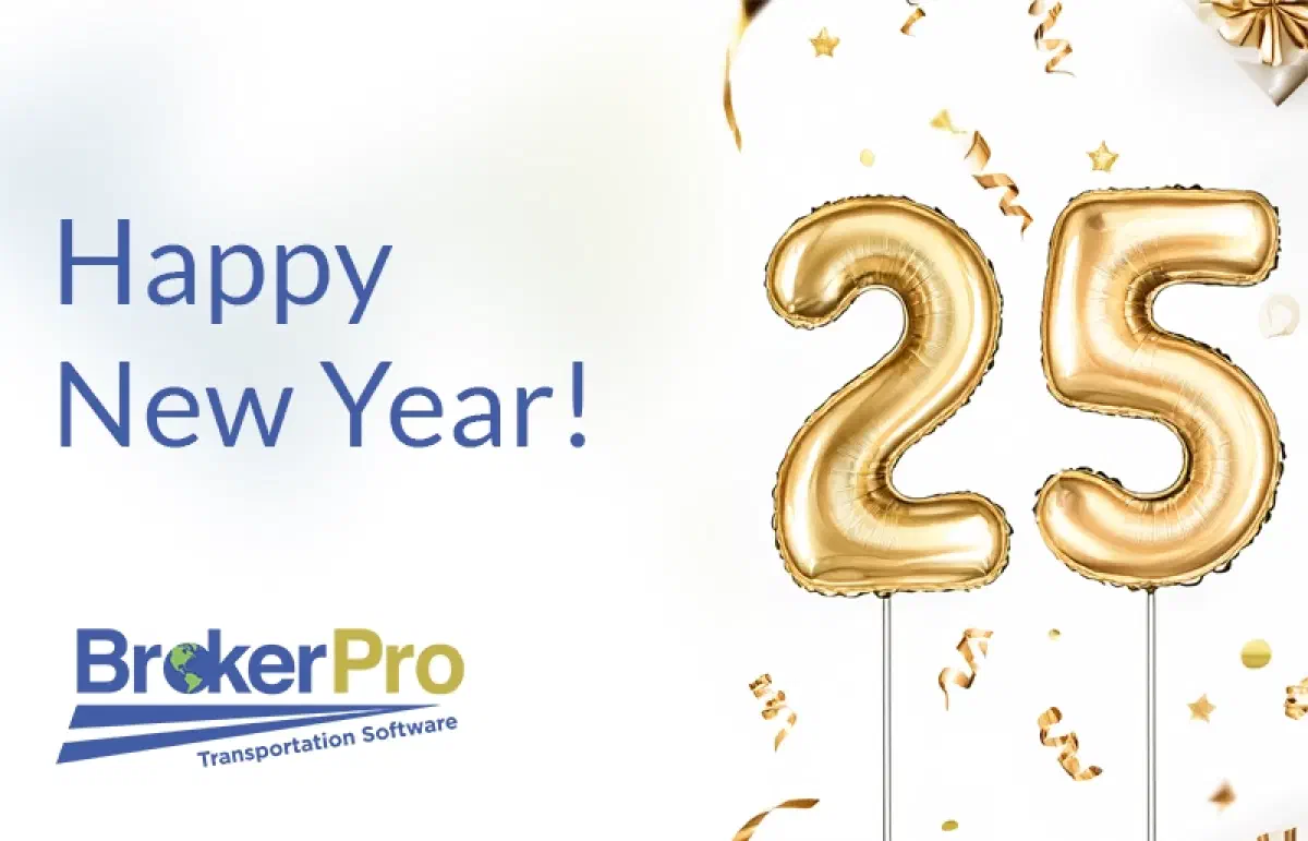 Graphic showing golden mylar balloons in the shape of 25 with golden confetti streaming down.