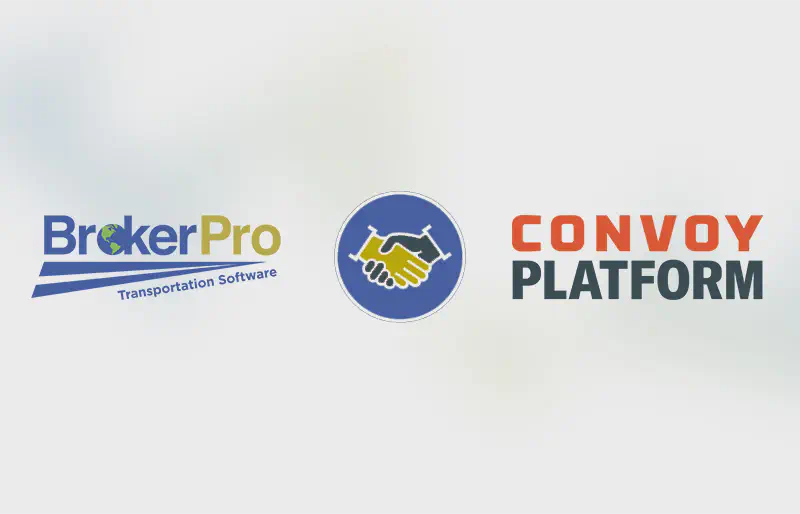 Graphic of the BrokerPro and Convoy logos with hands shaking between them.
