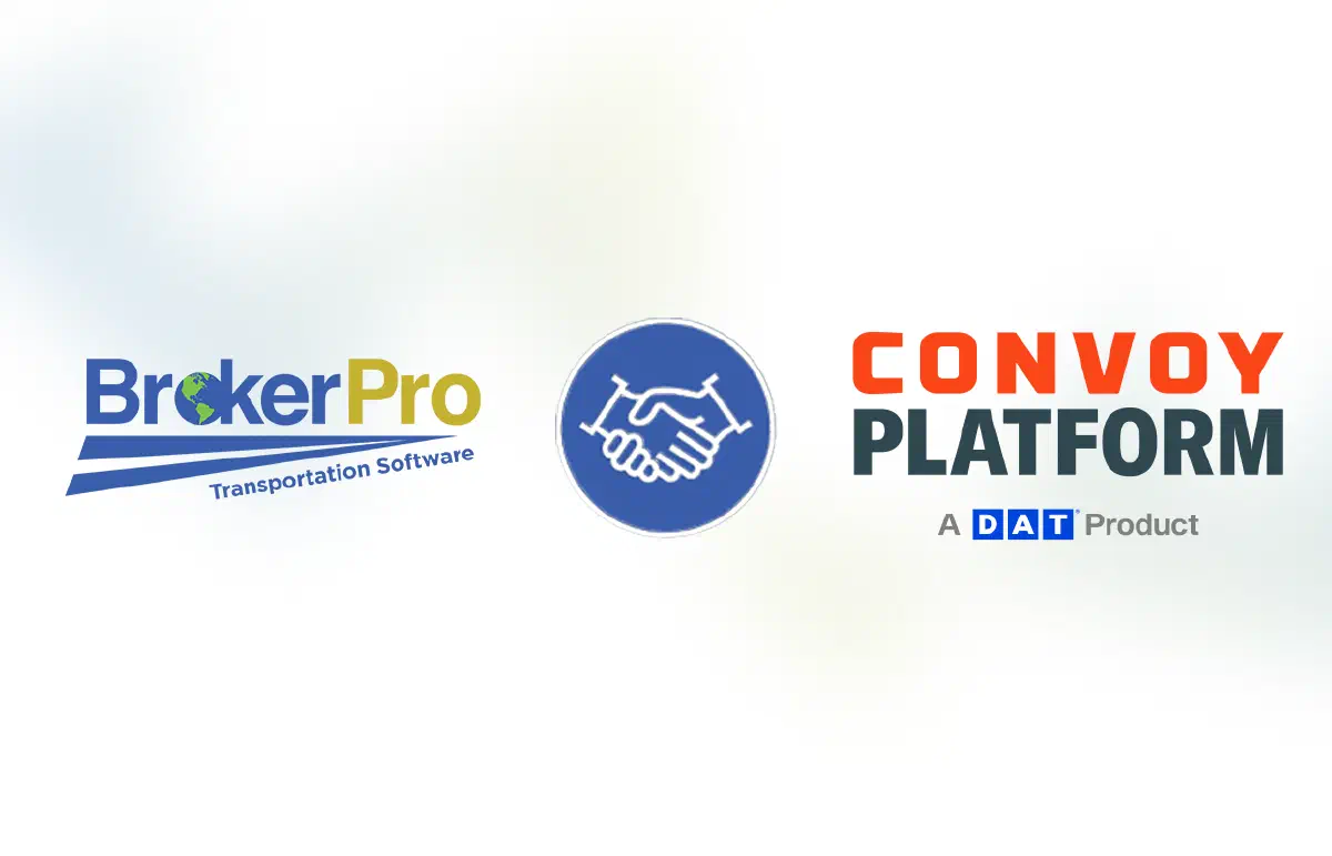 Graphic of the BrokerPro and Convoy logos with hands shaking between them.