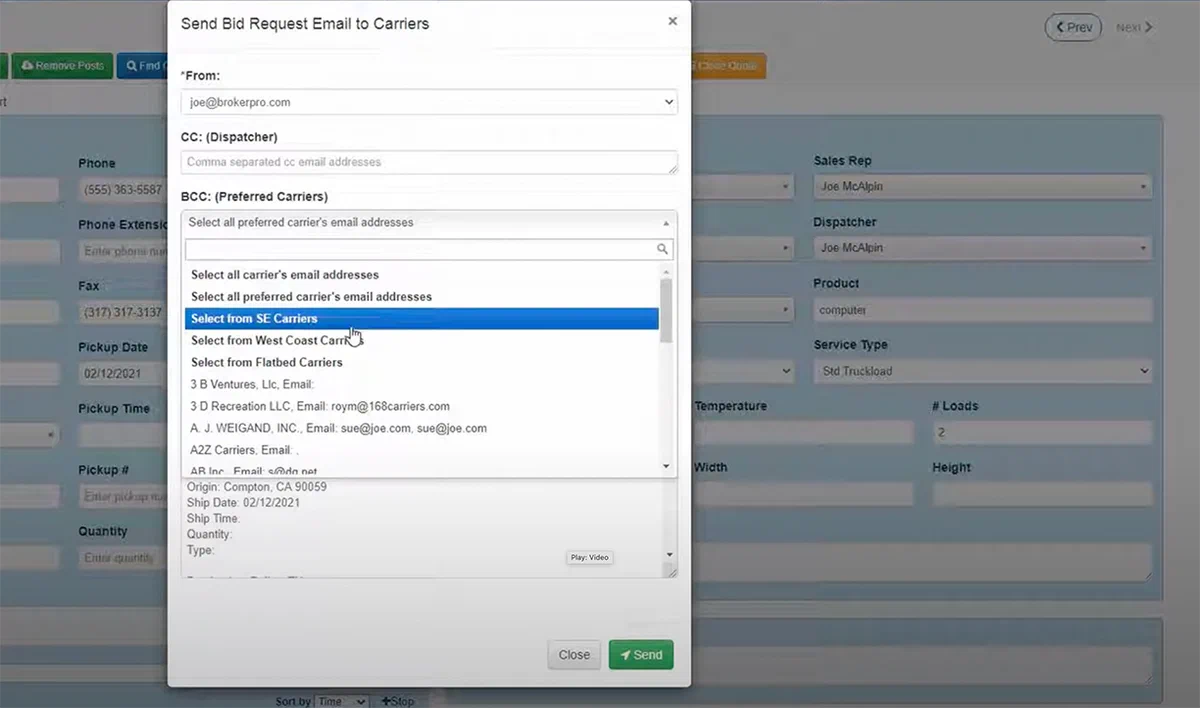 BrokerPro carrier capacity management screenshot BrokerPro carrier capacity management screenshot