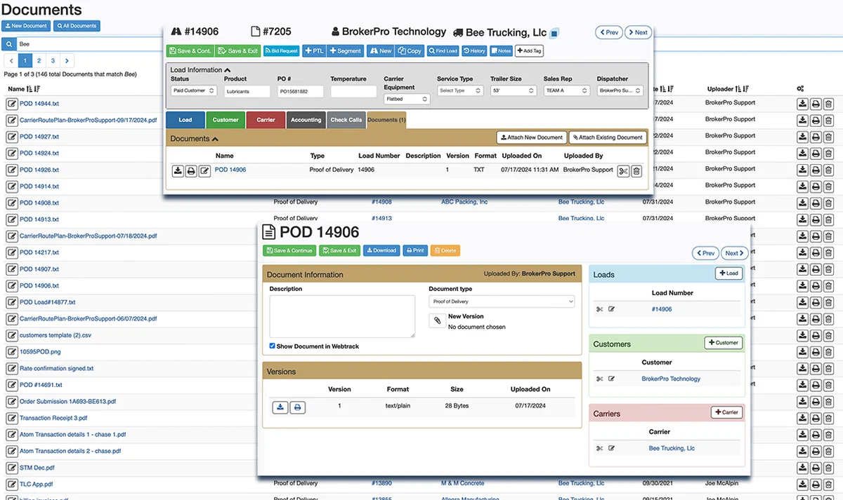 BrokerPro document management screenshot BrokerPro document management screenshot